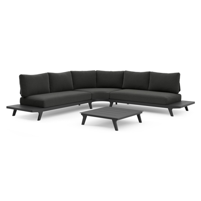 Bolzano loungehoek in zwart aluminium met sky black weather+ softtouch kussens en loungetafel