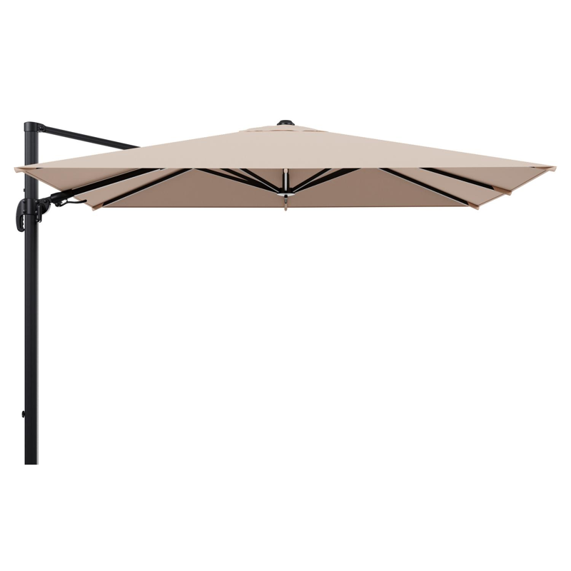 Avola zweefparasol met tiltfunctie in zwart aluminium en All Weather Sunbrella Premium Natte Linen Chalk parasoldoek - L1 200 x L2 300 cm (zonder voet)