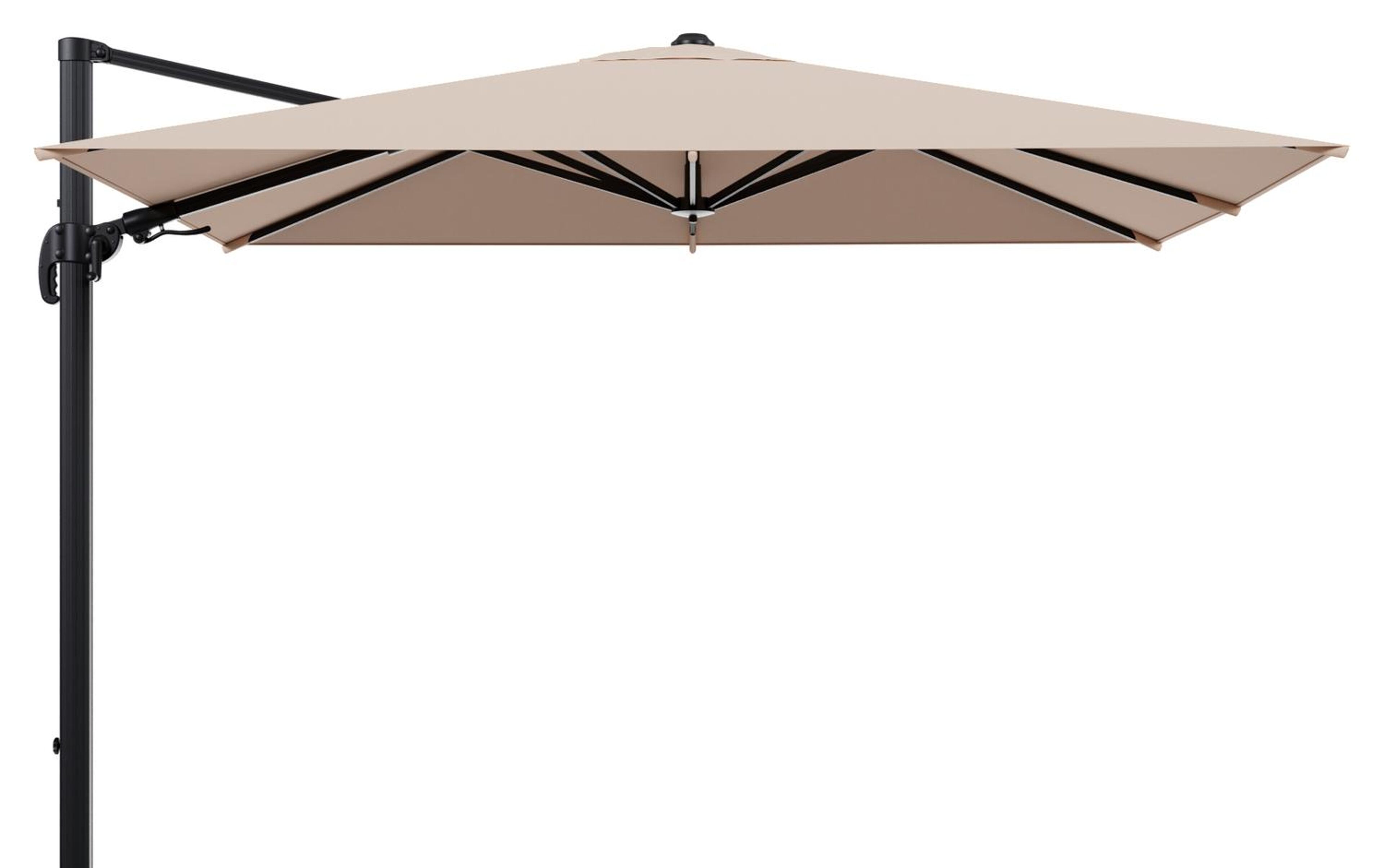 Avola zweefparasol met tiltfunctie in zwart aluminium en All Weather Sunbrella Premium Natte Linen Chalk parasoldoek - L1 200 x L2 300 cm (zonder voet)