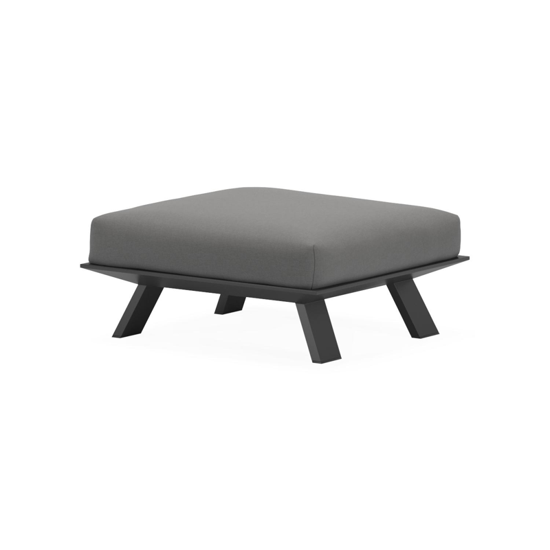 Cesano poef in zwart aluminium met natte charcoal chine all weather sunbrella® luxe kussen