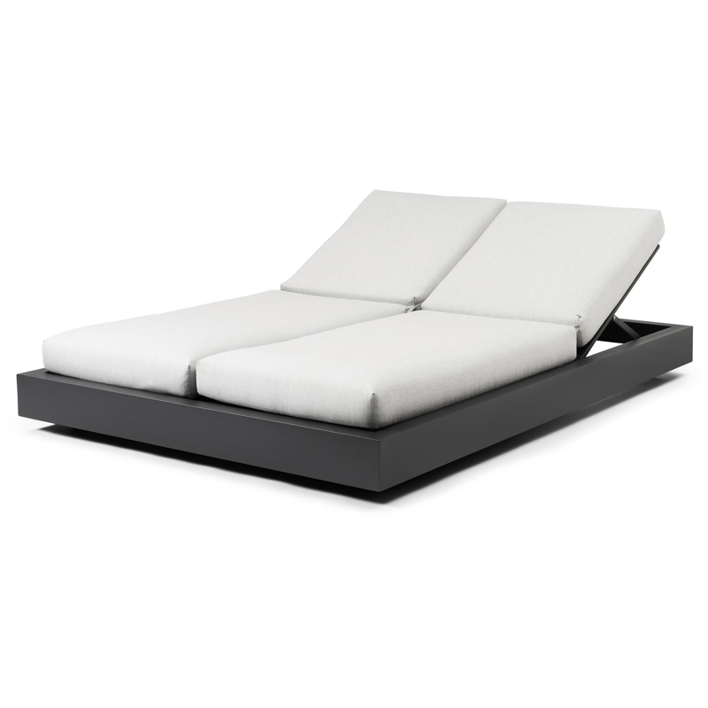 Como verstelbaar dubbel ligbed in zwart aluminium met natte grey chine all weather sunbrella® luxe kussens