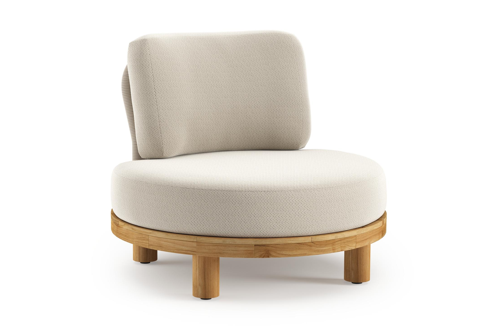 Fauteuil de jardin Donato en teck et corde ronde tissée verticalement beige et coussins en all weather sunbrella® luxe Lopi Marble