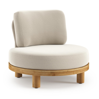 Fauteuil de jardin Donato en teck et corde ronde tissée verticalement beige et coussins en all weather sunbrella® luxe Lopi Marble