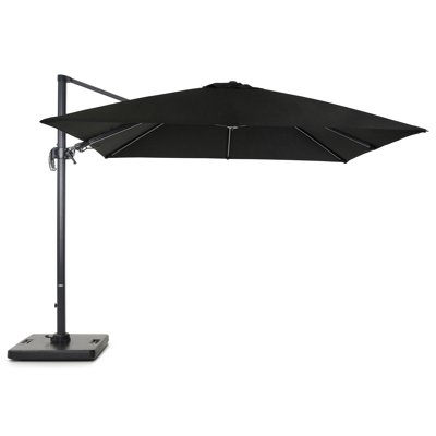 Avola zweefparasol met tiltfunctie in zwart aluminium met zwart all weather sunbrella® premium parasoldoek - L1: 300 x L2: 300 cm (met voet)
