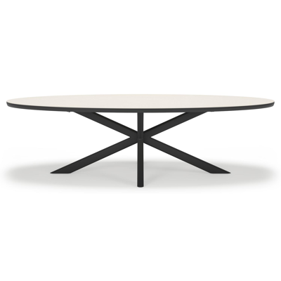 Pamplona ensemble de jardin ovale en aluminium noir en sintered stone crema minerale avec 8 chaises de jardin Zamora