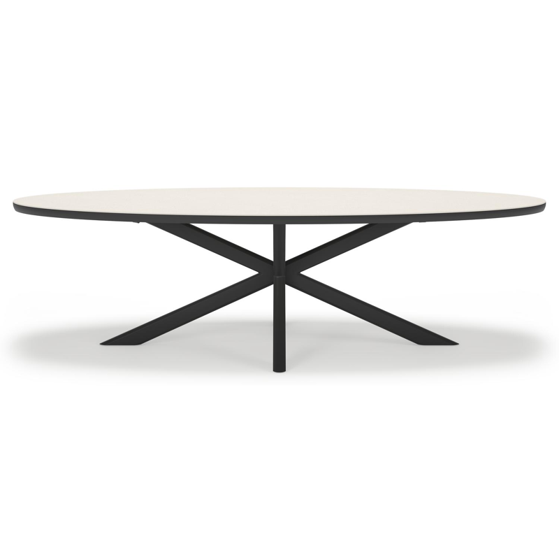 Pamplona tuintafel ovaal in zwart aluminium en sintered stone Crema minerale - L 270 x B 120 x H 72 cm