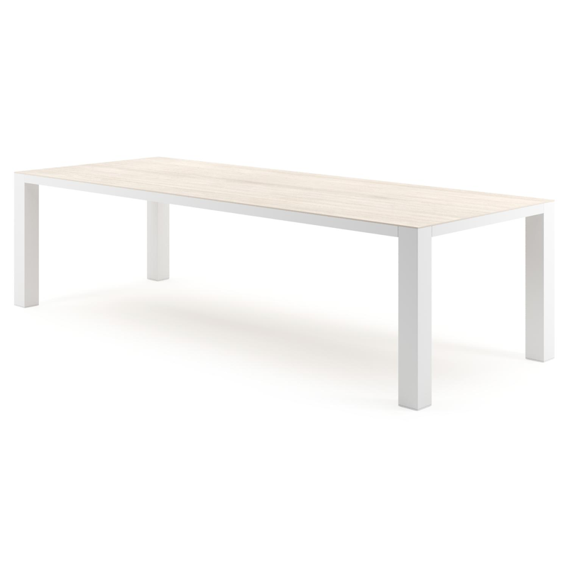 Nano tuintafel rechthoekig in wit aluminium en volkeramiek Travertino Bianco - L 280 x B 110 x H 75 cm