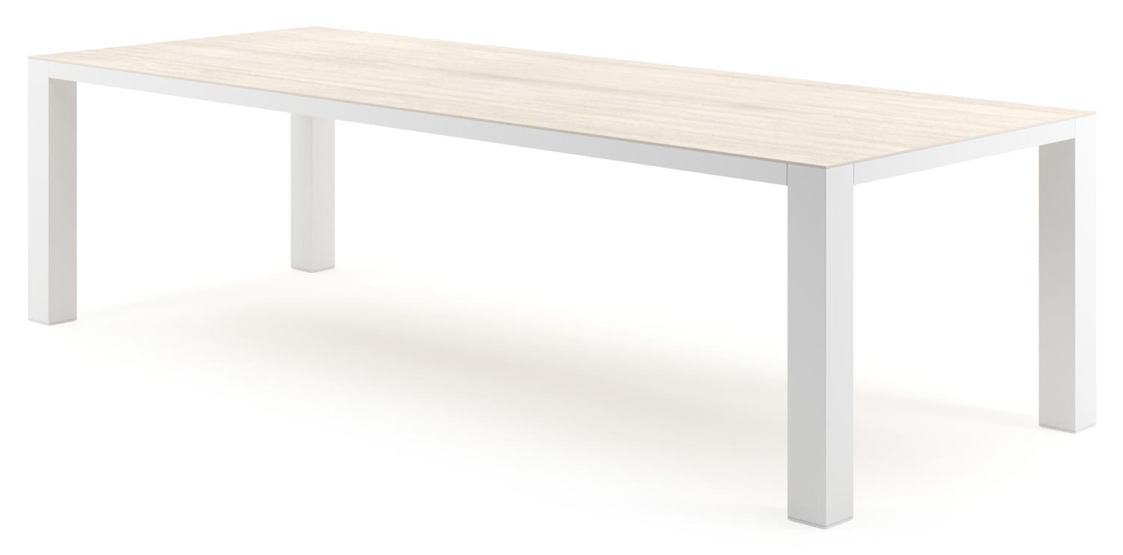 Nano tuintafel rechthoekig in wit aluminium en volkeramiek Travertino Bianco - L 280 x B 110 x H 75 cm