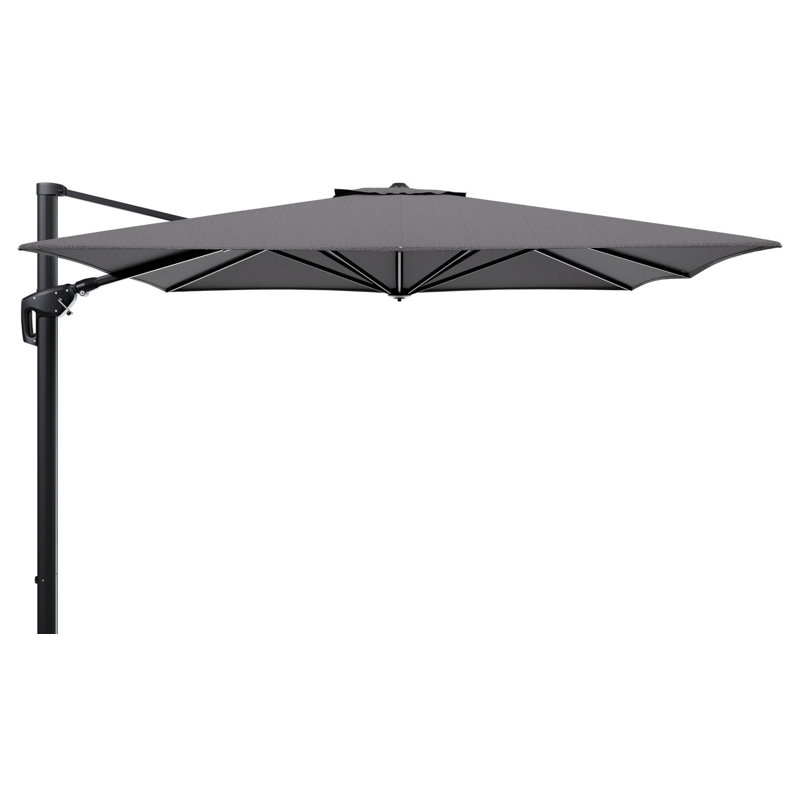 Parasol pendant Minore avec fonction tilt en aluminium noir et toile de parasol en All Weather Solica Firenze Tunder  - Lg.1: 350 x Lg.2: 350 cm (sans pied de parasol