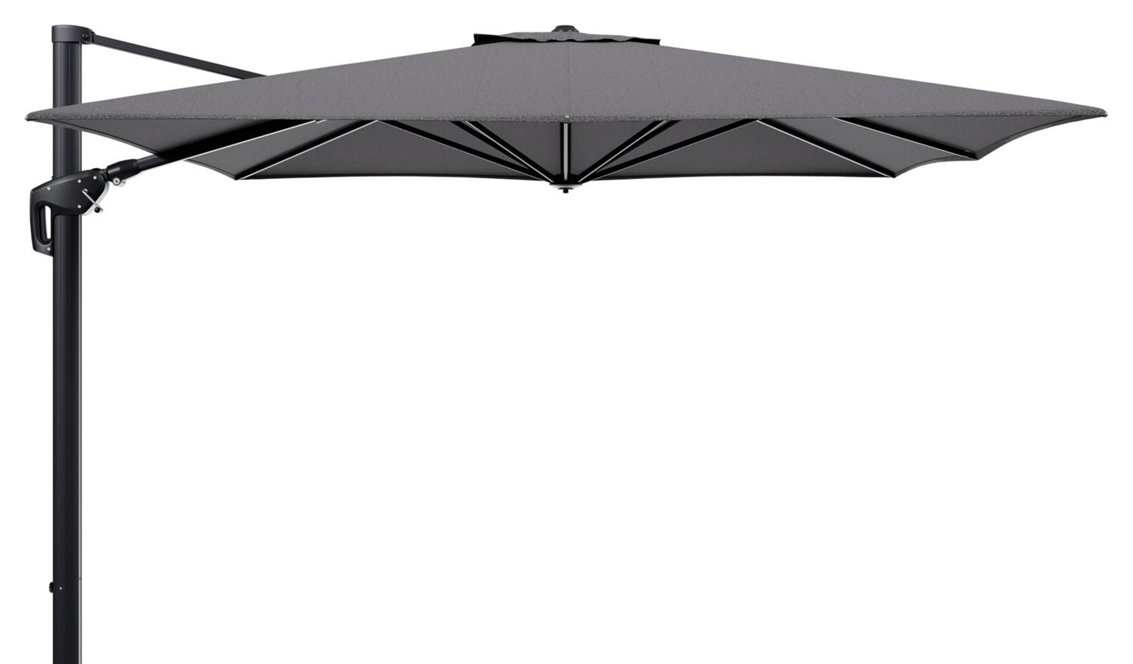 Minore zweefparasol tiltfunctie in zwart aluminium en parasoldoek in All Weather Solica Firenze Tunder  - L1 350 x L2: 350 cm (zonder voet) (zonder voet)