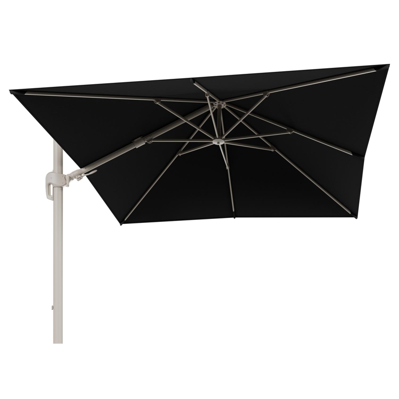 Rufina zweefparasol tiltfunctie in beige aluminium en parasoldoek in All Weather Sunbrella® Luxe Natte Sooty  - L1 300 x L2 300 cm (zonder voet)