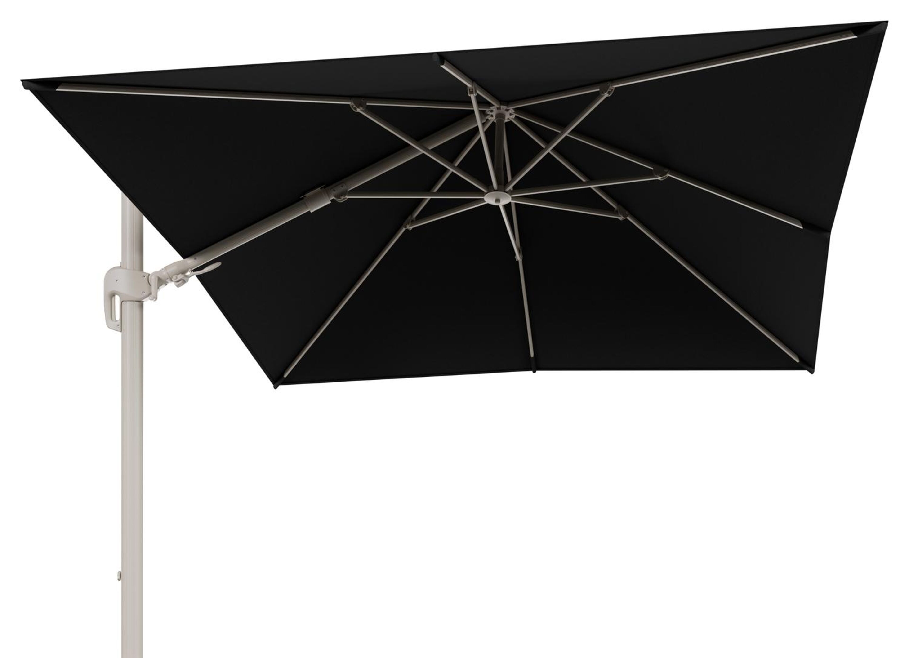 Rufina zweefparasol tiltfunctie in beige aluminium en parasoldoek in All Weather Sunbrella® Luxe Natte Sooty  - L1 300 x L2 300 cm (zonder voet) (zonder voet)