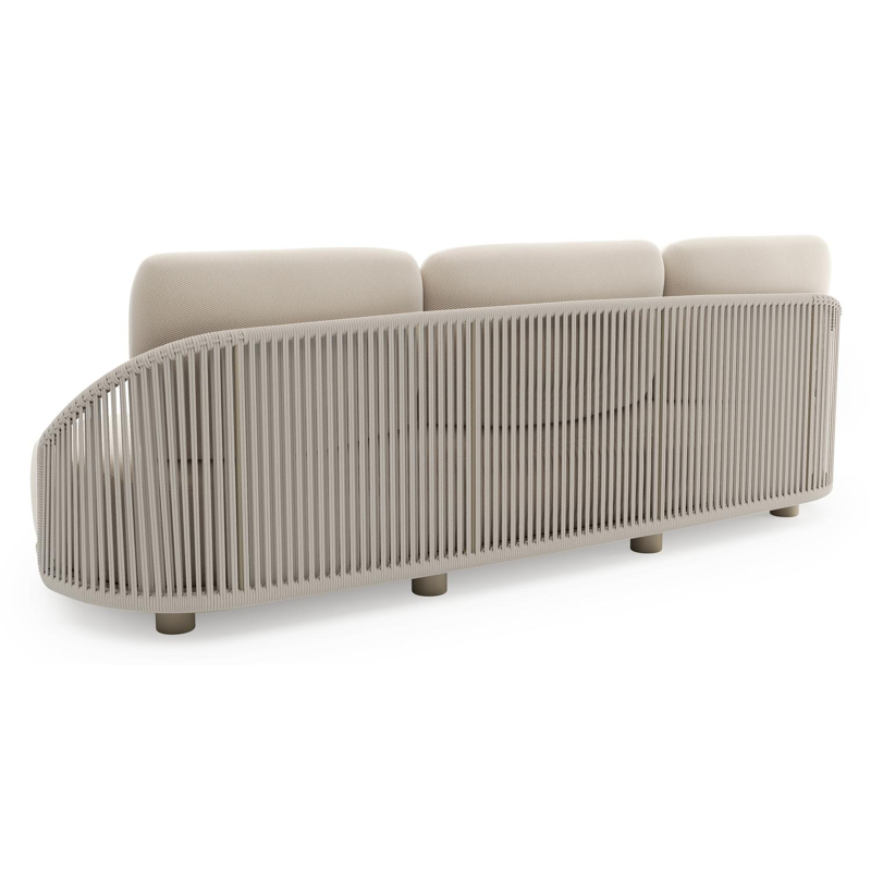 Vadelo loungeset in beige aluminium en beige verticaal geweven ronde rope met lopi antique all weather sunbrella® luxe kussen