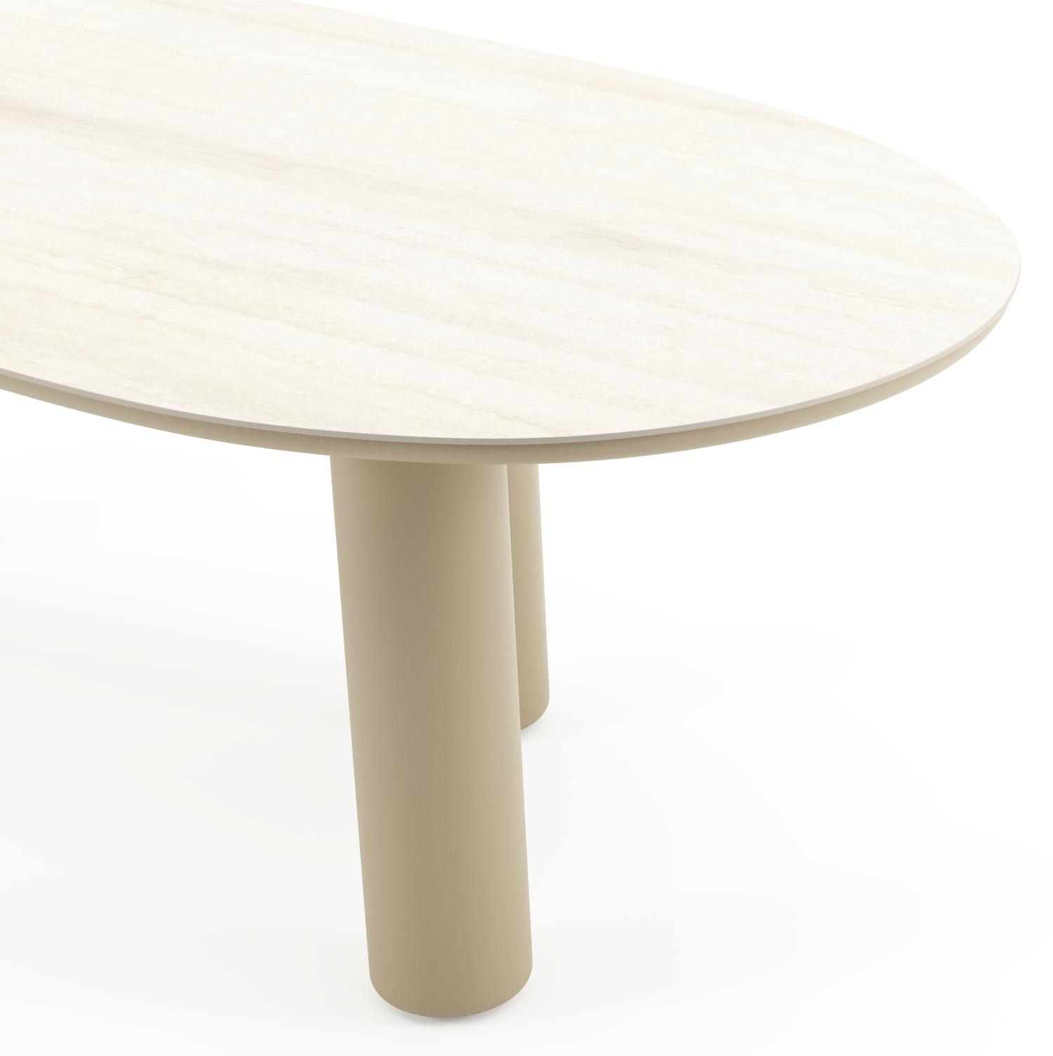 Amico tuintafel organisch in beige aluminium en volkeramiek Travertino Bianco - L 240 x B 110 x H 73.5 cm