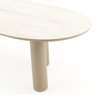 Amico tuintafel organisch in beige aluminium en volkeramiek Travertino Bianco - L 240 x B 110 x H 73.5 cm