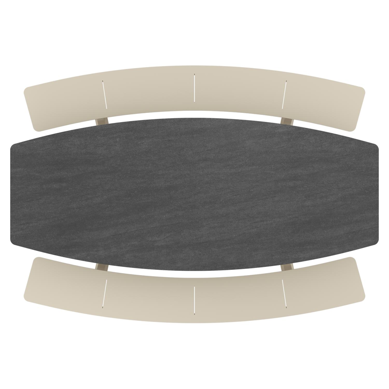 Forno picknicktafel bootvorm in beige aluminium en volkeramiek Basalt Black - L 240 x B 181 x H 72 cm