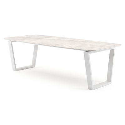 Pagino tuintafel bootvorm in wit aluminium en volkeramiek Taj Mahal - L 255 x B 115 x H 73 cm