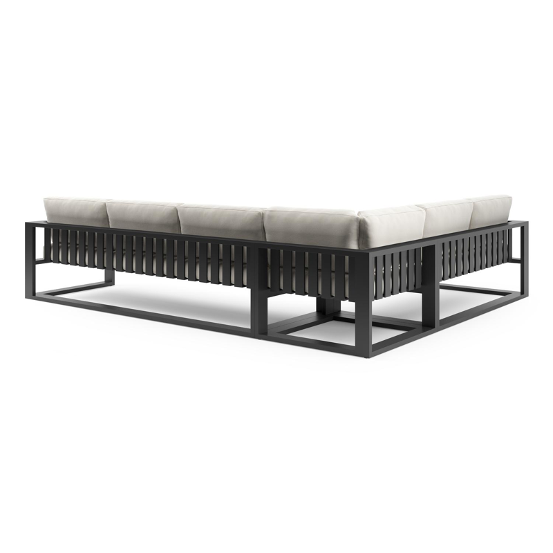 Verato loungehoek in zwart aluminium met savane white all weather sunbrella® luxe kussen