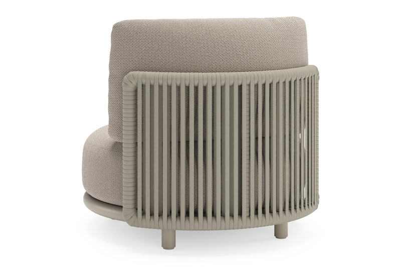 Lomano loungestoel in beige aluminium en beige verticaal geweven luxe vlakke rope met Lopi Fossil all weather sunbrellaÂ® luxe