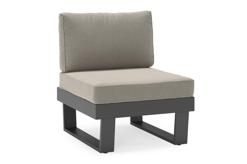 Alora loungestoel in zwart aluminium met grijs weather+ softtouch kussens