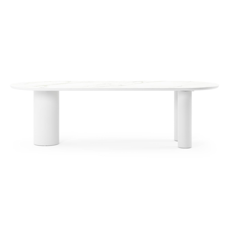 Organo tuintafel ovaal in wit aluminium en volkeramiek  calacatta - L 260 x B 100 x H 74 cm