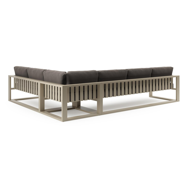 Verato loungehoek in beige aluminium met natte nature grey all weather sunbrella® luxe kussen