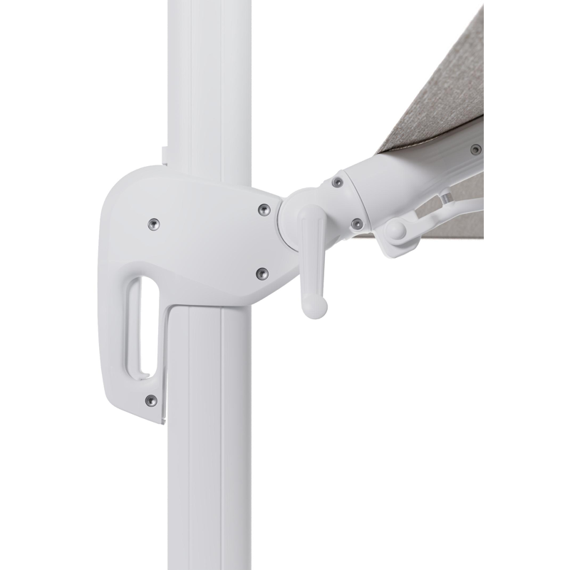 Parasol pendant Rufina avec fonction tilt en aluminium blanc et toile de parasol en All Weather Sunbrella® Luxe Tundra Sand  - Lg.1 400 x Lg.2 300 cm (sans pied de parasol