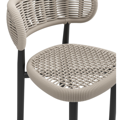 Lomo tuinstoel in zwart aluminium en beige vierkant geweven ronde rope 