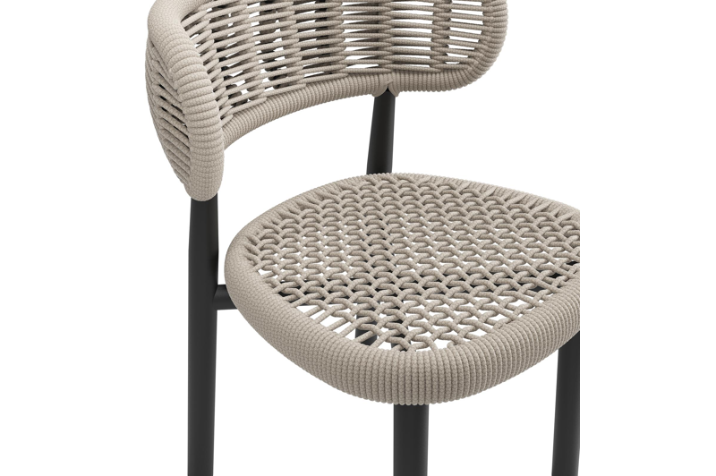 Lomo tuinstoel in zwart aluminium en beige vierkant geweven ronde rope 