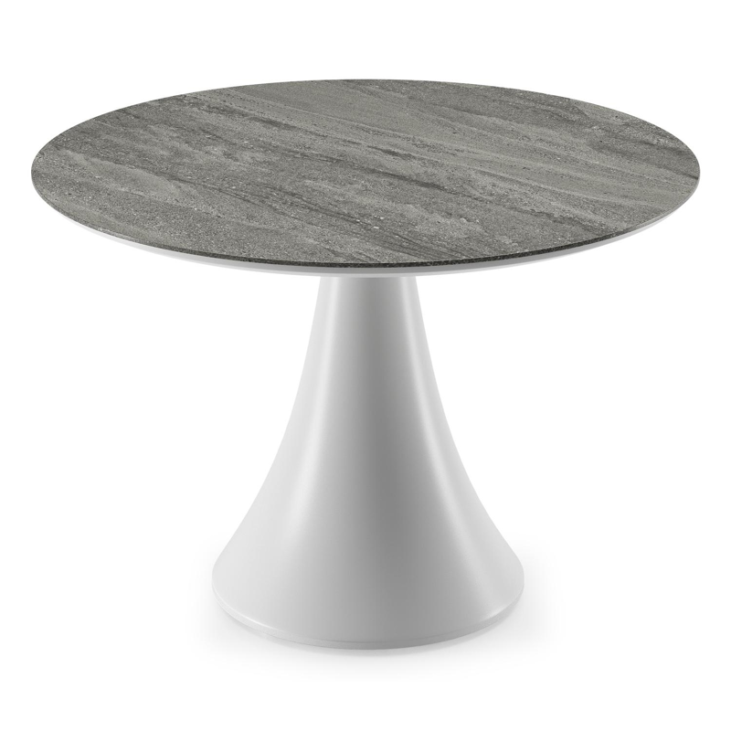 Fano low dining loungetafel rond in wit aluminium en volkeramiek Aspen Grey - Dia. 85 x H 55 cm