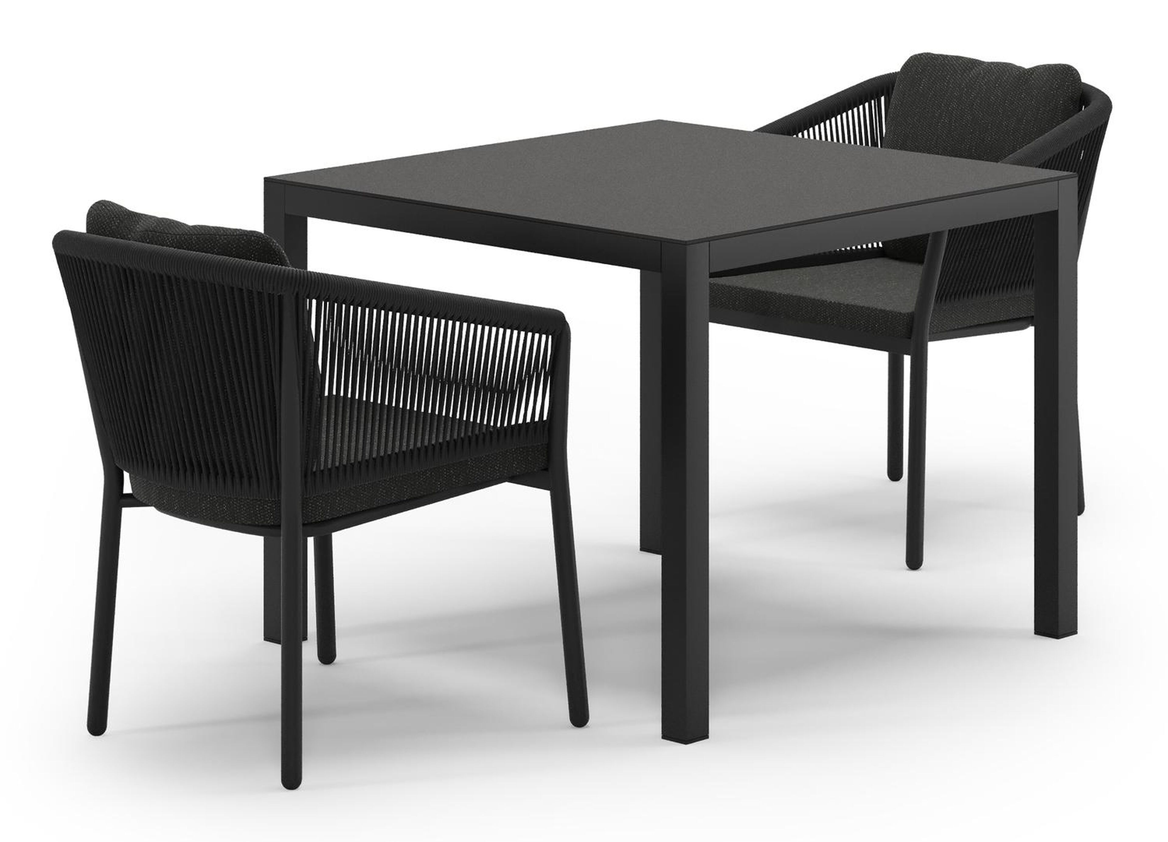 Feltro tuinset in zwart aluminium en notte minerale sintered stone met 2 Gerona tuinstoelen
