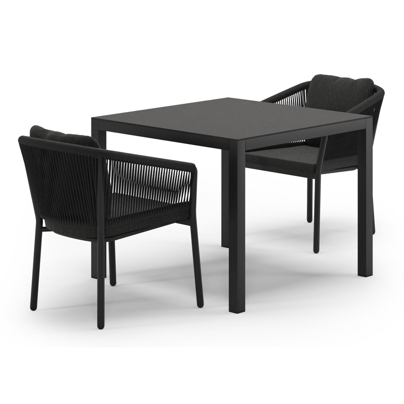 Feltro tuinset in zwart aluminium en notte minerale sintered stone met 2 Gerona tuinstoelen
