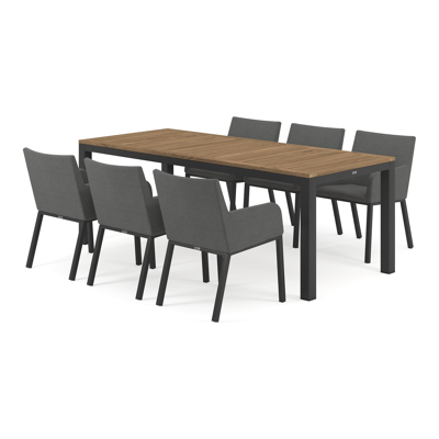 Varese tuinset in zwart aluminium en naturel teak tafelblad met 6 Rivo tuinstoelen