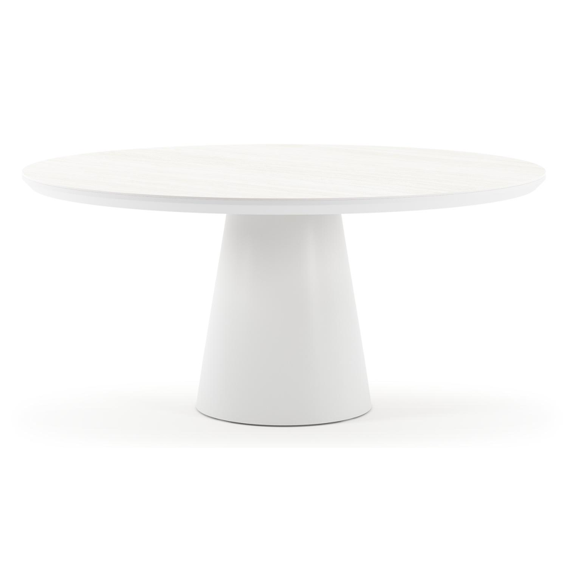 Donato tuintafel rond in wit aluminium en volkeramiek calista - Dia. 148 x H 75 cm