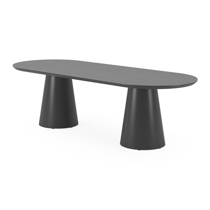 Table de jardin Donato en aluminium noir et céramique pleine aspen grey - Lg 260 x Larg. 100 x H 74 cm
