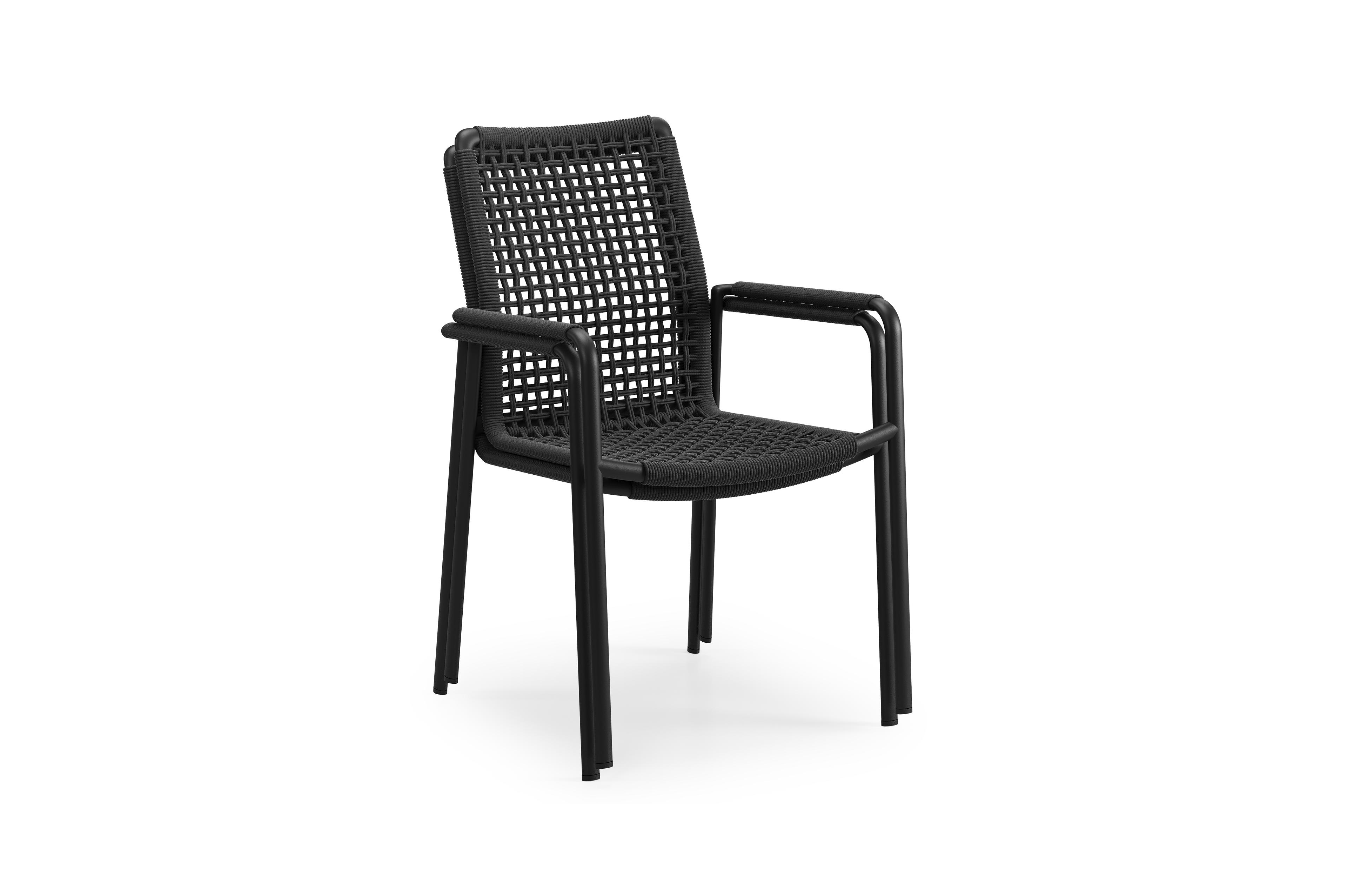 Como stapelbare tuinstoel in zwart aluminium en zwart vierkant geweven rope