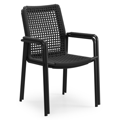 Como stapelbare tuinstoel in zwart aluminium en zwart vierkant geweven rope