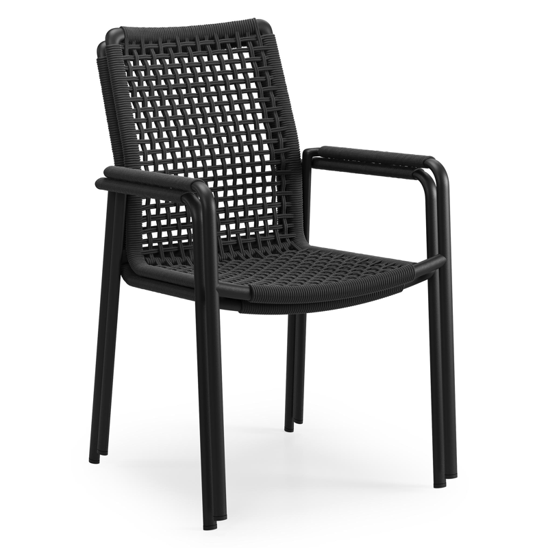 Como stapelbare tuinstoel in zwart aluminium en zwart vierkant geweven rope