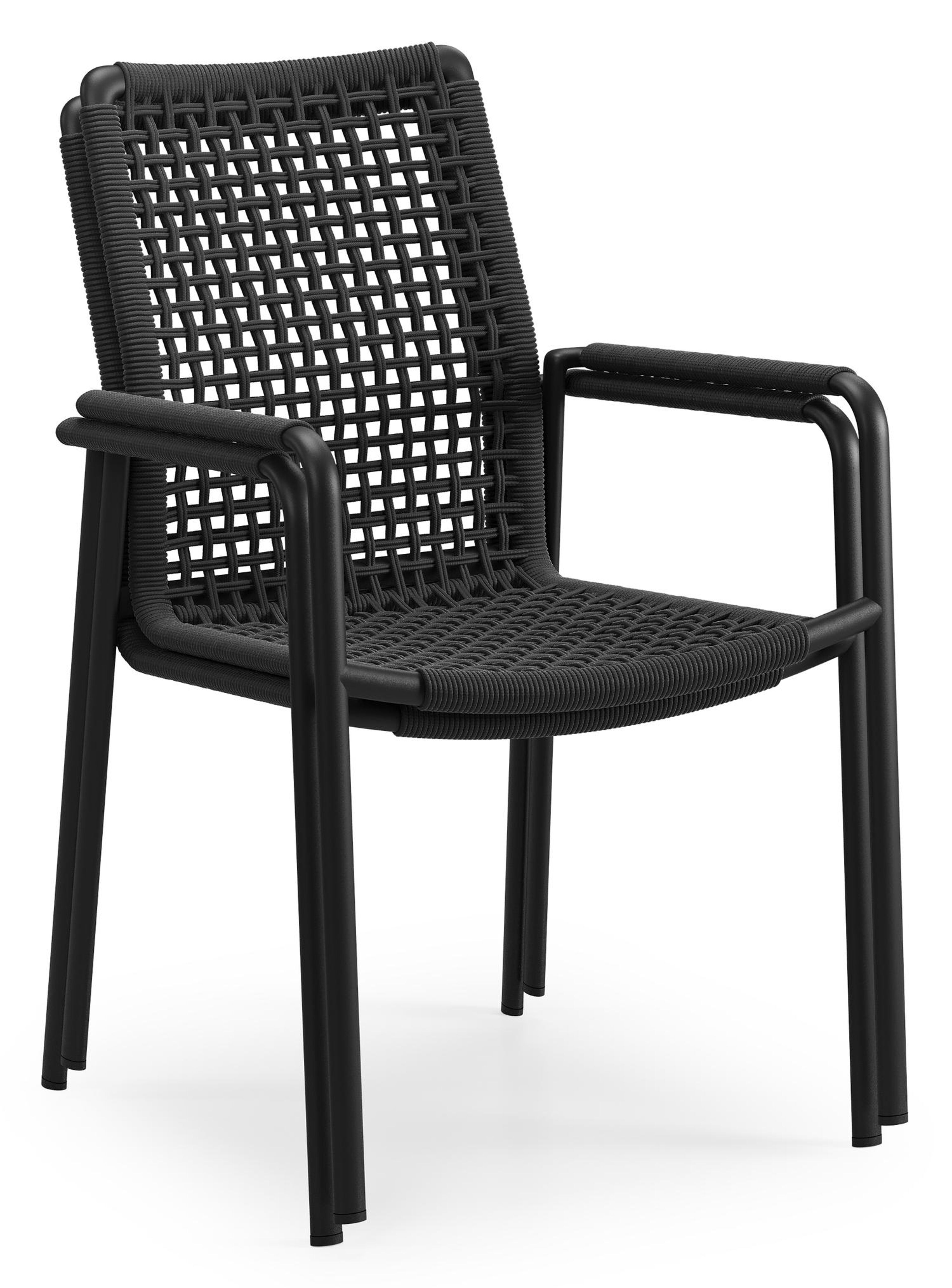 Chaise de jardin empilable Como in aluminium noir et corde tissée carrée noir