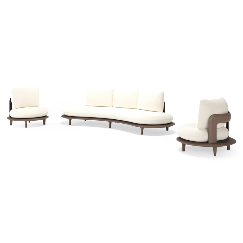 Bomero loungeset in taupe aluminium met natte white all weather sunbrella® luxe kussen