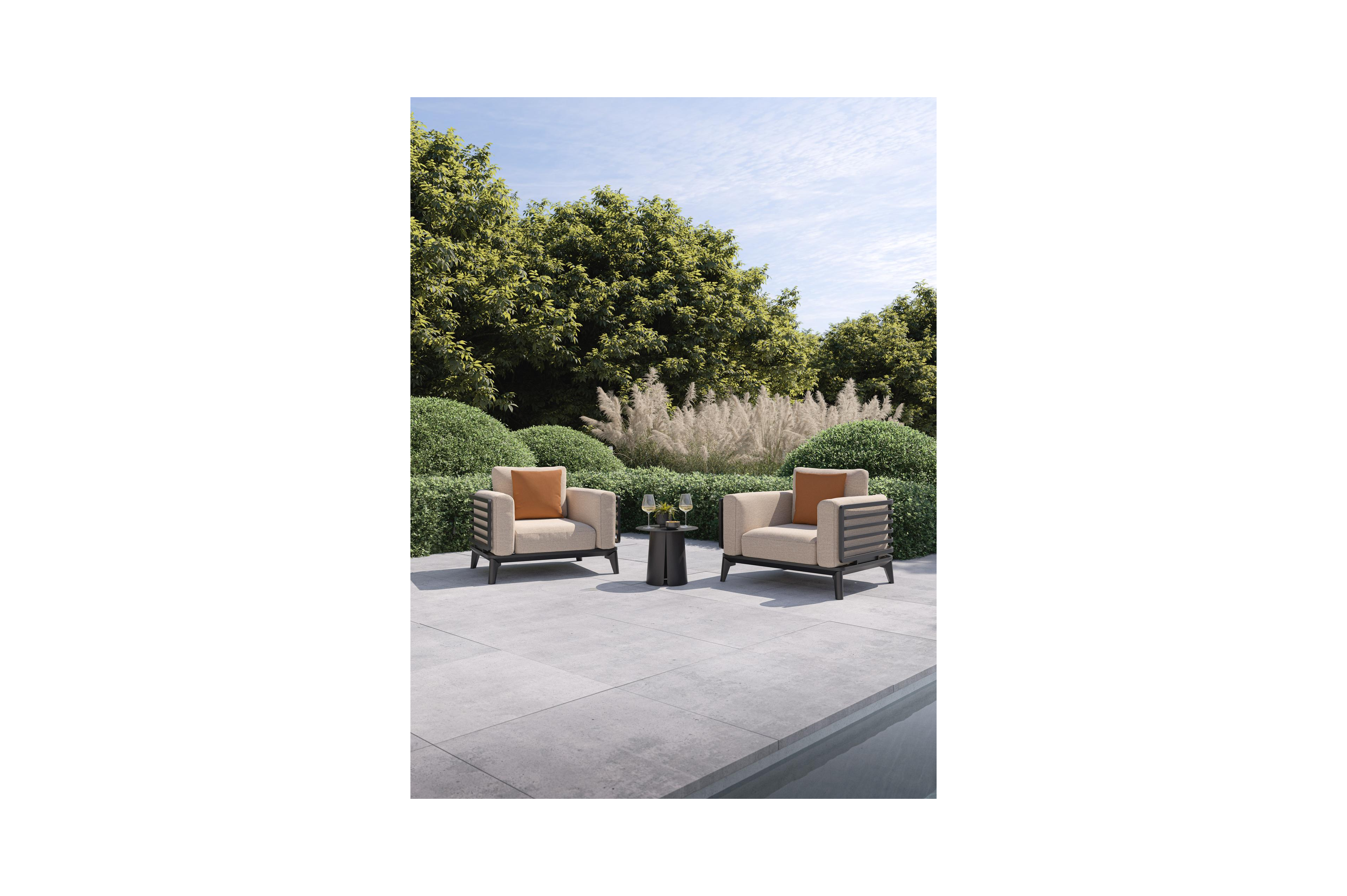 Mosa loungestoel in zwart aluminium met rustic weather+ softtouch kussens