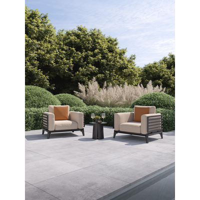 Set van 2 Mosa loungestoelen in zwart aluminium met rustic weather+ softtouch kussens