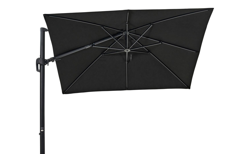 Rufina zweefparasol met tiltfunctie in zwart aluminium met zwart sunbrella® premium parasoldoek - L1 300 x L2 300 cm (zonder voet)