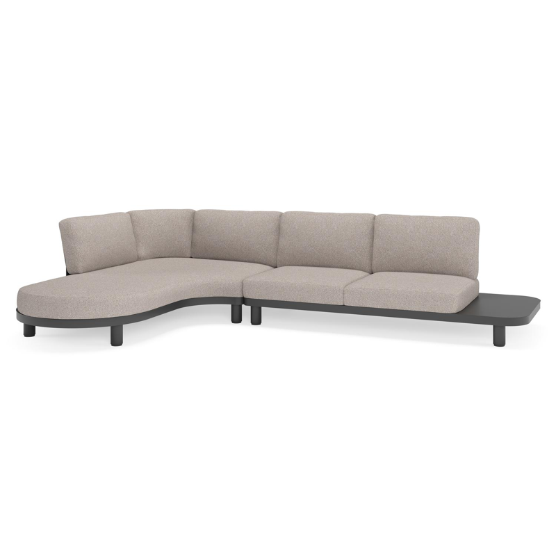 Salon de jardin d'angle Donato en aluminium noir et coussins en all weather sunbrella® luxe Tundra Charcoal