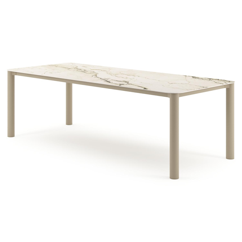 Table de jardin Orso rectangulaire arrondi en aluminium beige et céramique pleine Colorado Dunes - Lg. 240 x Lrg. 100 x Haut. 74.5 cm