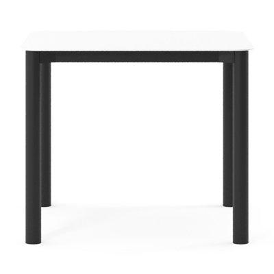 Table de jardin Orso rectangulaire arrondi en aluminium noir et céramique pleine Arctic White - Lg. 90 x Lrg. 90 x Haut. 74.5 cm