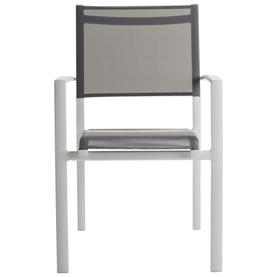 Caldela complete tuinset wit-grijs - tafelblad in glas - met 6  stapelbare tuinstoelen