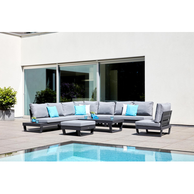 Modica lounge poef in zwart aluminium met grijs textilene kussen