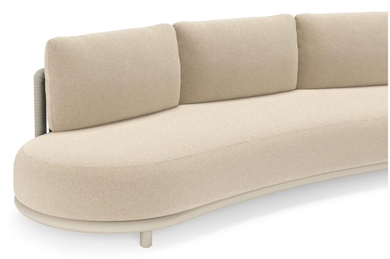 Lomano loungebank in beige aluminium en beige verticaal geweven luxe vlakke rope met Althea Chalk all weather cosytica