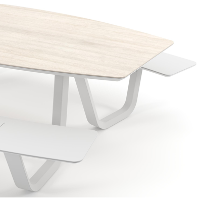 Forno picknicktafel bootvorm in wit aluminium en volkeramiek Travertino Bianco - L 240 x B 181 x H 72 cm